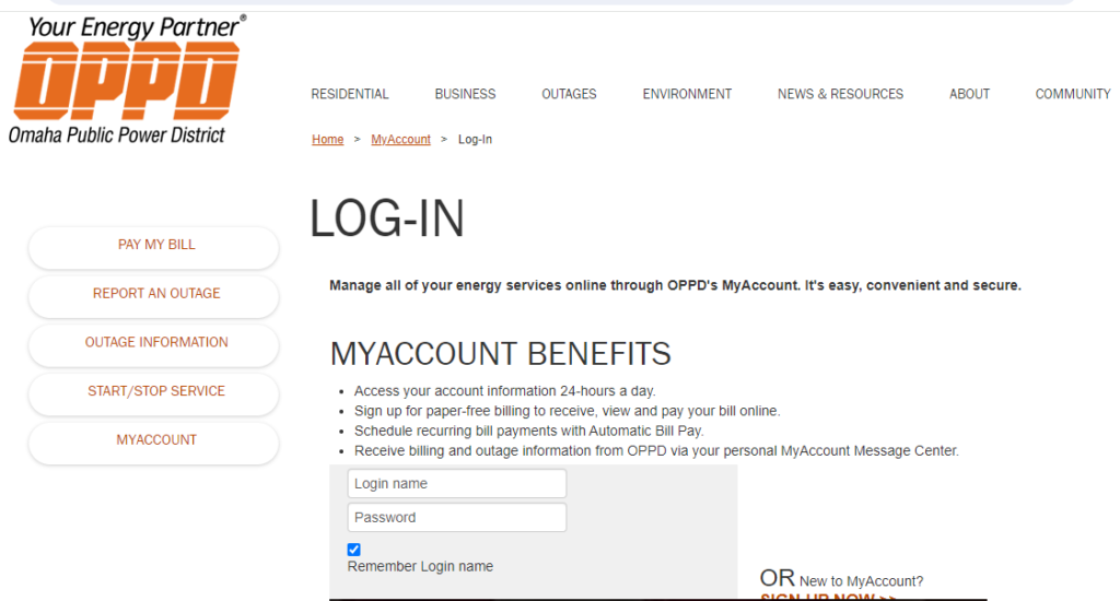 OPPD MyAccount Login